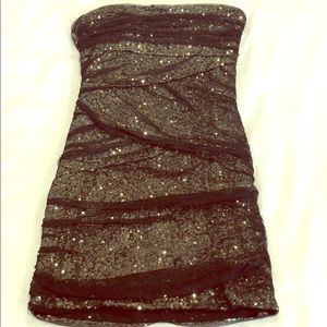 bebe | Strapless Black & Gold Sequin Mini Dress